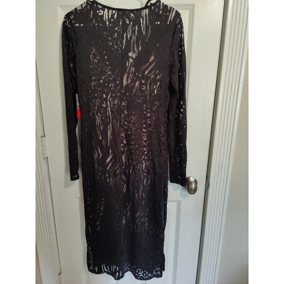 Black Lace Sexy Long Sleeve Animal Print Bodycon Midi Dress Bold Elements M NWT - Picture 5 of 13